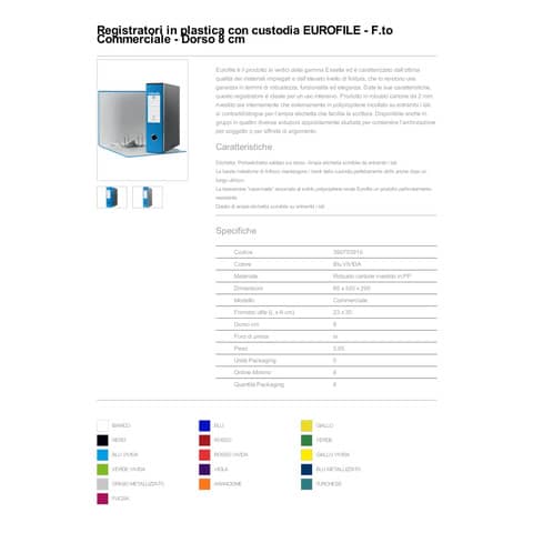 Registratori con custodia Esselte G53 Eurofile commerciale Dorso 8 cm cartone rivestito in PP blu vivida - 390753910
